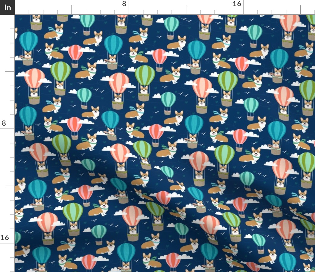 corgi hot air balloon fabric cute dogs design