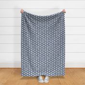 Medium spaced white polka dots on navy + white linen weave by Su_G_©SuSchaefer 