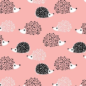 Scandinavian sweet hedgehog illustration for kids gender neutral spring black and white pink apricot