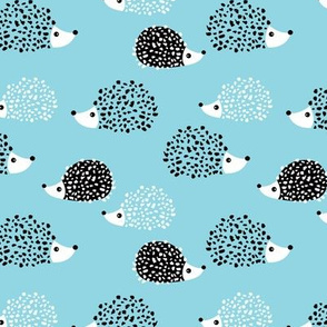 Scandinavian sweet hedgehog illustration for kids gender neutral spring black and white blue