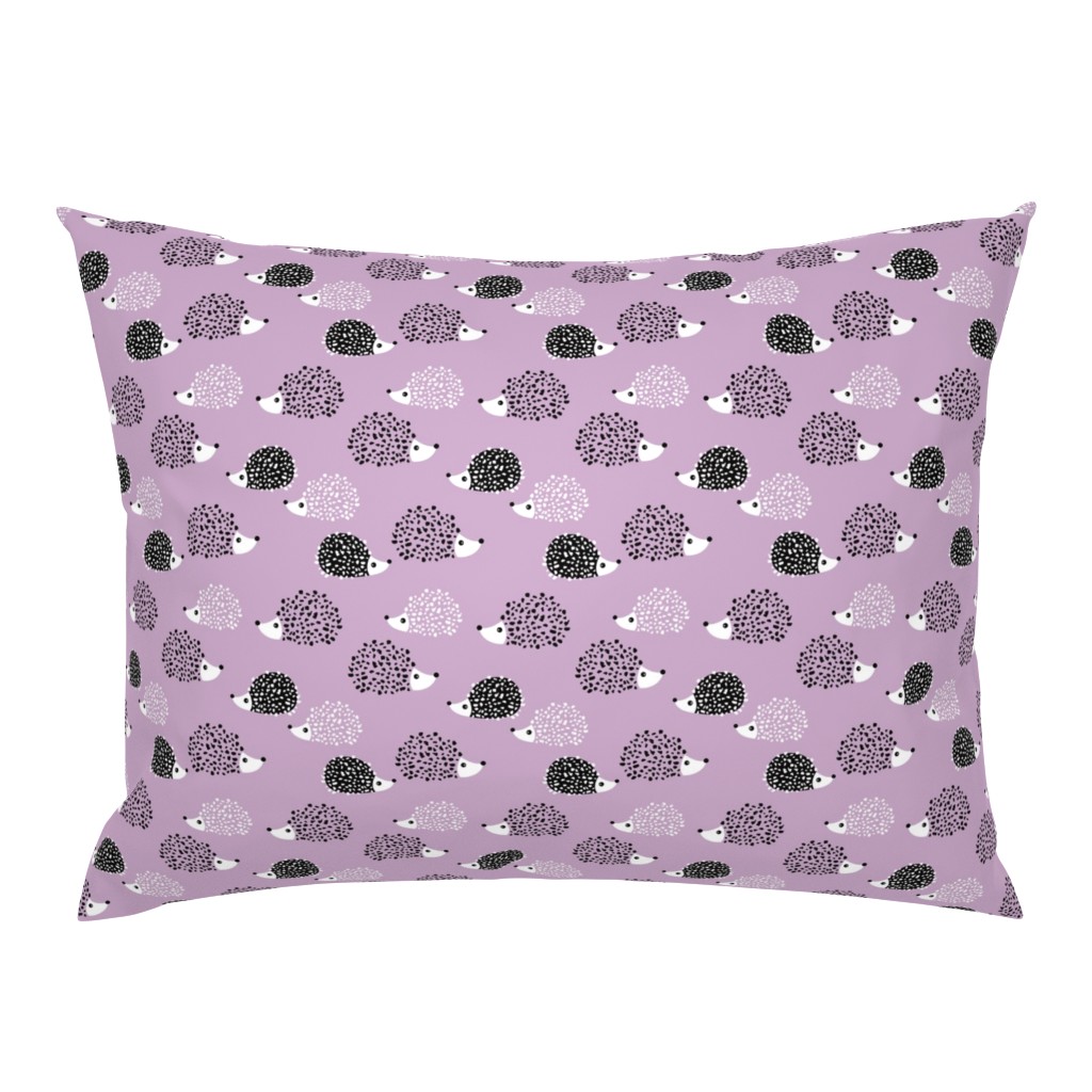 Scandinavian sweet hedgehog illustration for kids gender neutral spring black and white pink lilac violet