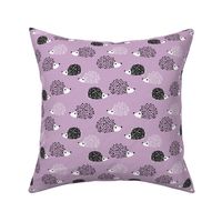 Scandinavian sweet hedgehog illustration for kids gender neutral spring black and white pink lilac violet