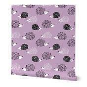 Scandinavian sweet hedgehog illustration for kids gender neutral spring black and white pink lilac violet