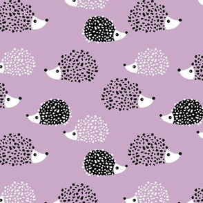 Scandinavian sweet hedgehog illustration for kids gender neutral spring black and white pink lilac violet