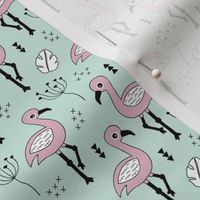 Cute little tropical flamingo birds for girls fun spring summer illustration design mint violet SMALL