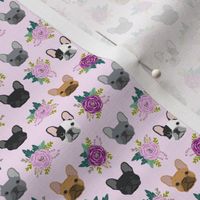 Mini french bulldog fabric frenchie florals purple fabric