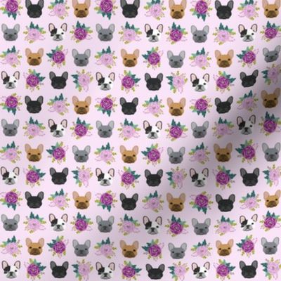 Mini french bulldog fabric frenchie florals purple fabric