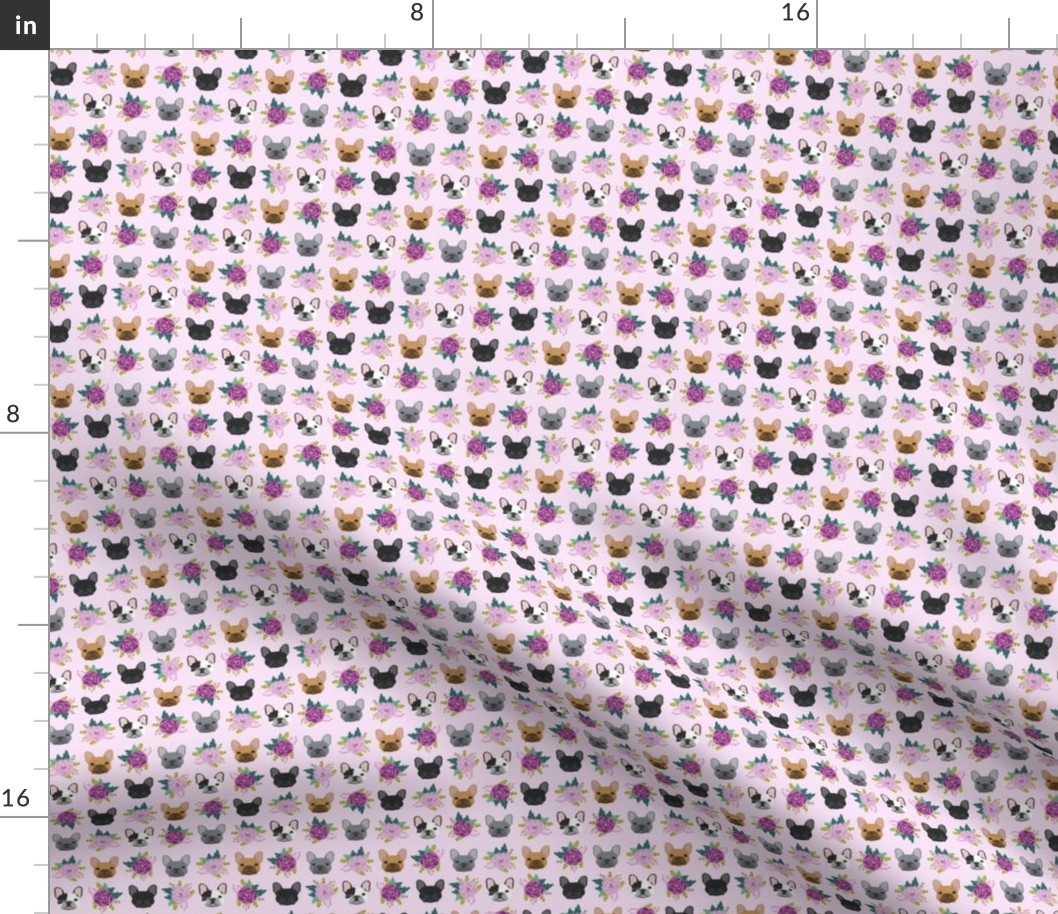 Mini french bulldog fabric frenchie florals purple fabric