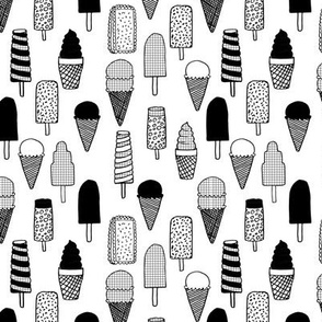 ice cream // ice cream cones black and white kids fun tropical summer sweets fabric print design