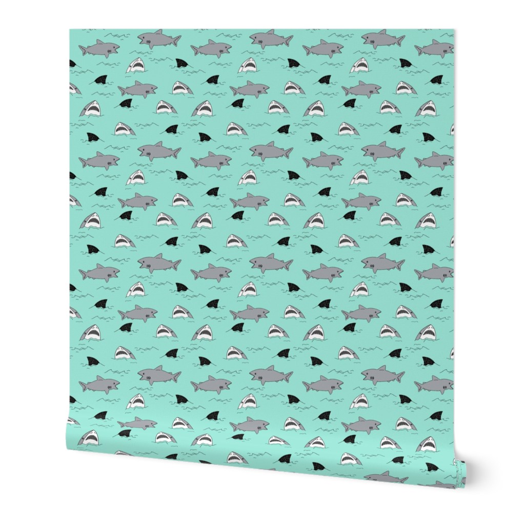 shark attack // bright mint summer shark fabric summer shark fin fabric