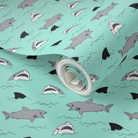 shark attack // bright mint summer shark fabric summer shark fin fabric