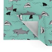 shark attack // bright mint summer shark fabric summer shark fin fabric