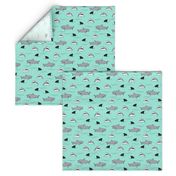 shark attack // bright mint summer shark fabric summer shark fin fabric