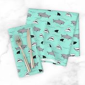 shark attack // bright mint summer shark fabric summer shark fin fabric