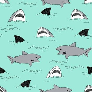 shark attack // bright mint summer shark fabric summer shark fin fabric