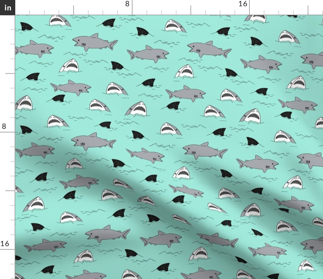 shark attack // bright mint summer shark fabric summer shark fin fabric