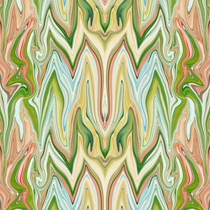 Medium - Dancing Prisms - A Fantastical Surreal World of Ogres and Gargoyles in Lime Green - Pastel Yellow - Pastel Orange - Aqua