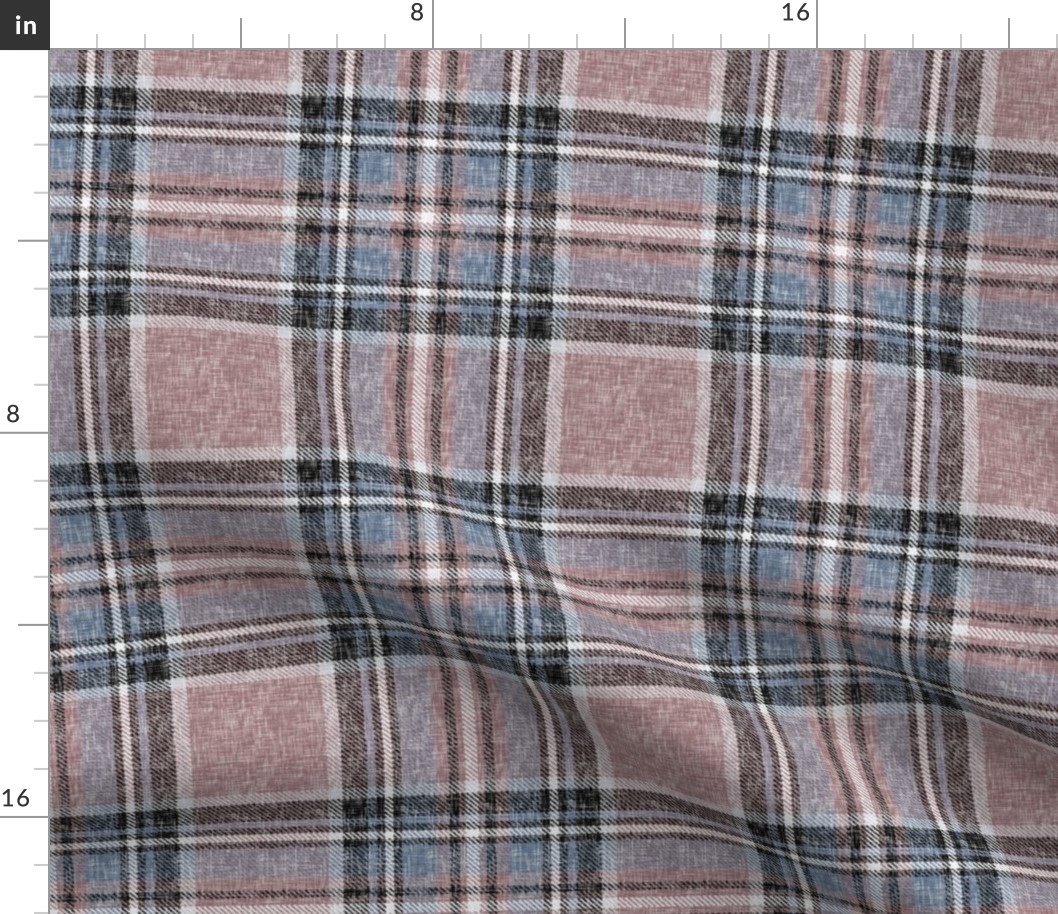 Subtle Stewart plaid in Mocha + Gray-blues in a linen-weave by Su_G_©SuSchaefer