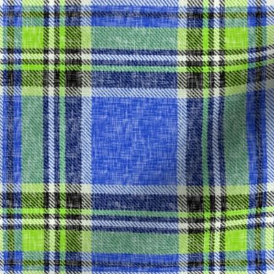 Summer Stewart plaid in blue + lime, linen-weave by Su_G_©SuSchaefer