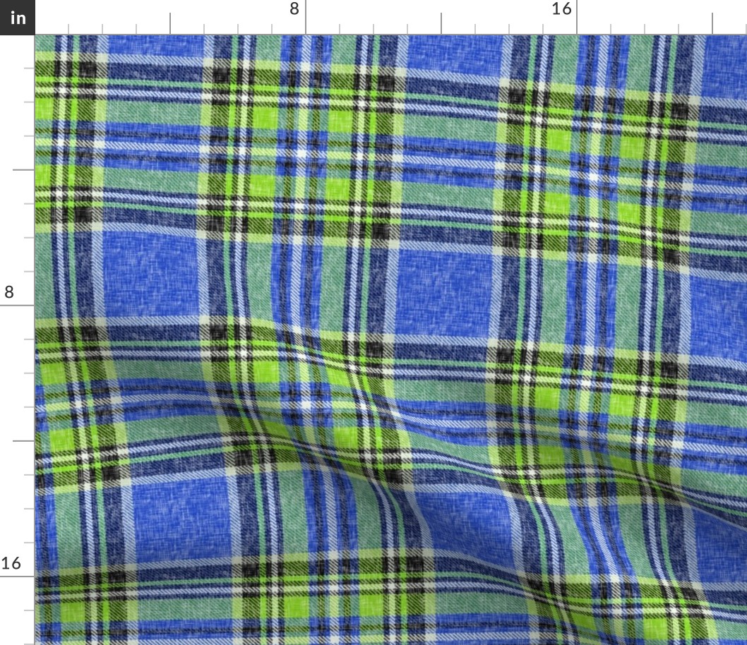 Summer Stewart plaid in blue + lime, linen-weave by Su_G_©SuSchaefer