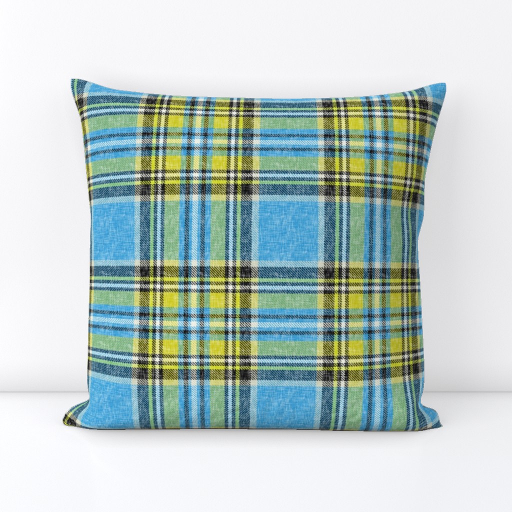 Sun + Sky Stewart plaid in blue + yellow, linen-weave by Su_G_©SuSchaefer