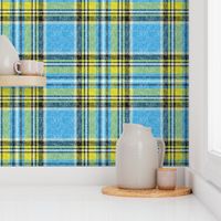 Sun + Sky Stewart plaid in blue + yellow, linen-weave by Su_G_©SuSchaefer