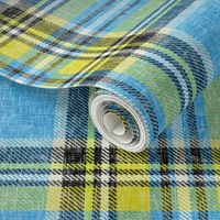 Sun + Sky Stewart plaid in blue + yellow, linen-weave by Su_G_©SuSchaefer