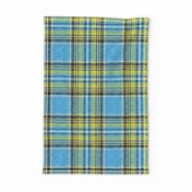 Sun + Sky Stewart plaid in blue + yellow, linen-weave by Su_G