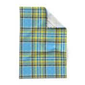 Sun + Sky Stewart plaid in blue + yellow, linen-weave by Su_G