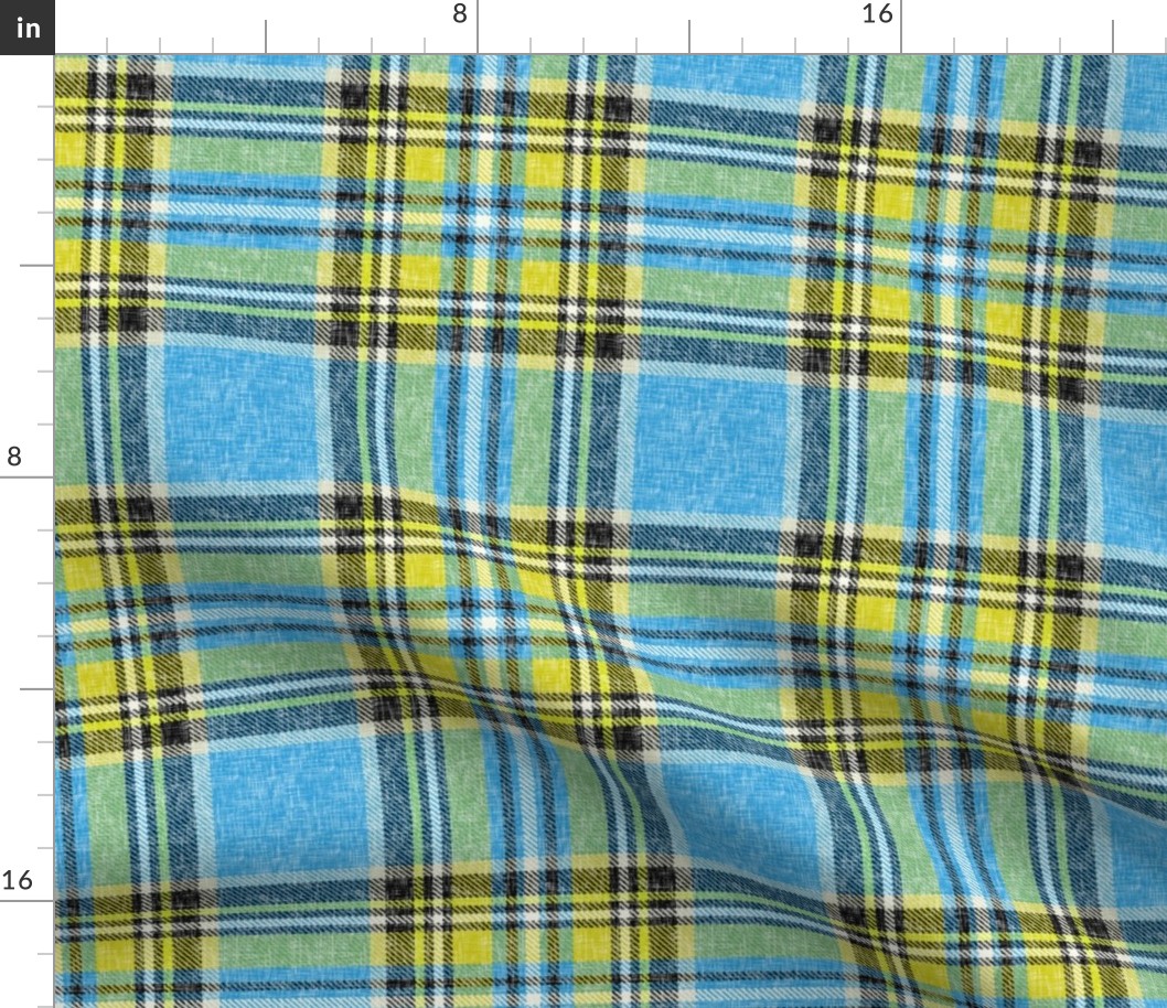 Sun + Sky Stewart plaid in blue + yellow, linen-weave by Su_G_©SuSchaefer