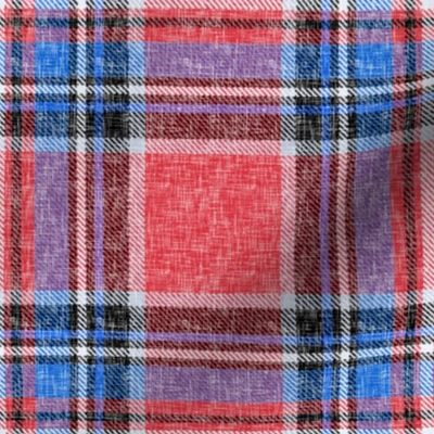 Patriotic Stewart plaid in red + blue, linen-weave by Su_G_©SuSchaefer