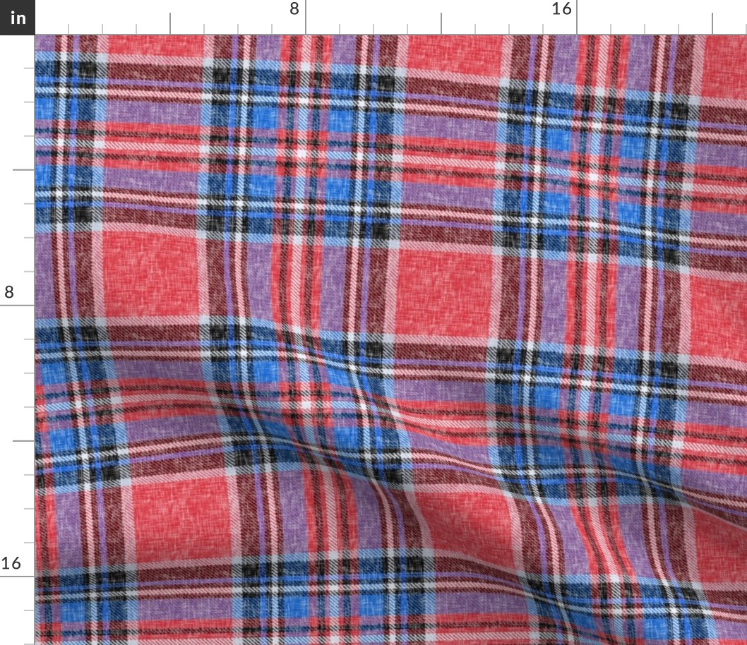 Patriotic Stewart plaid in red + blue, linen-weave by Su_G_©SuSchaefer