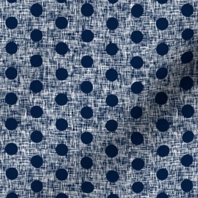 Small half-inch wide spaced navy polka dots on navy + white linen weave by Su_G_©SuSchaefer