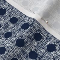 Small half-inch wide spaced navy polka dots on navy + white linen weave by Su_G_©SuSchaefer