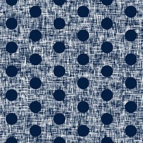 Small half-inch wide spaced navy polka dots on navy + white linen weave by Su_G_©SuSchaefer