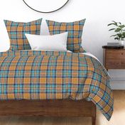 Ocher + aqua cheerful Stewart plaid linen-weave by Su_G_©SuSchaefer