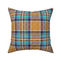 Ocher + aqua cheerful Stewart plaid linen-weave by Su_G_©SuSchaefer