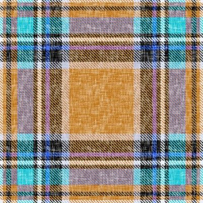 Ocher + aqua cheerful Stewart plaid linen-weave by Su_G_©SuSchaefer