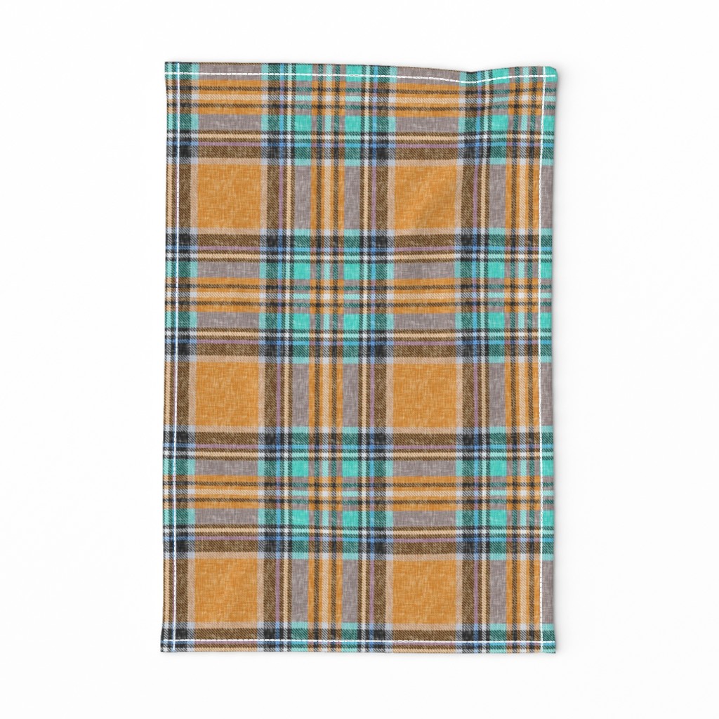 Orange + turquoise Stewart plaid linen-weave by Su_G_©SuSchaefer