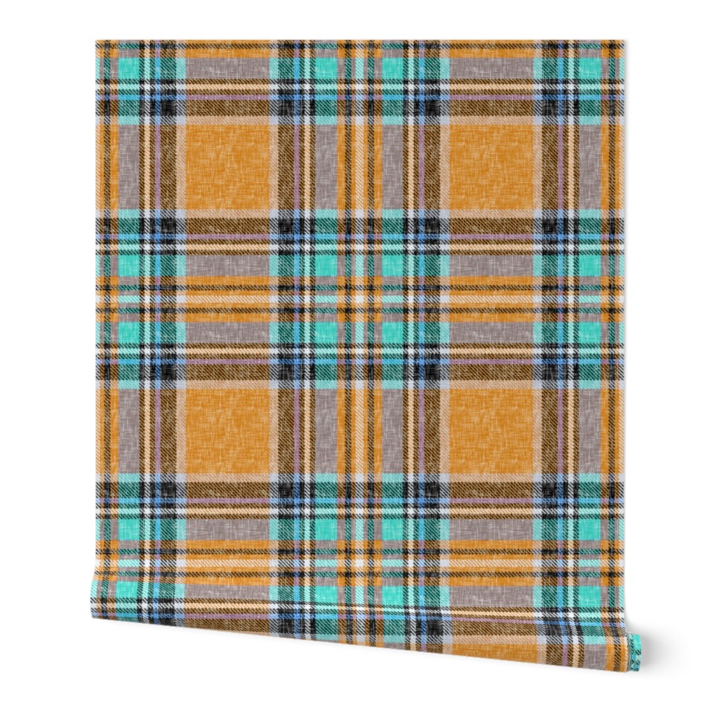 Orange + turquoise Stewart plaid linen-weave by Su_G_©SuSchaefer