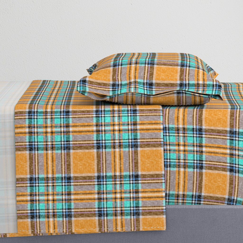 Orange + turquoise Stewart plaid linen-weave by Su_G_©SuSchaefer