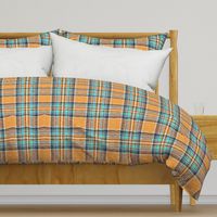 Orange + turquoise Stewart plaid linen-weave by Su_G_©SuSchaefer