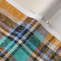 Orange + turquoise Stewart plaid linen-weave by Su_G_©SuSchaefer