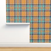 Orange + turquoise Stewart plaid linen-weave by Su_G_©SuSchaefer