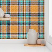 Orange + turquoise Stewart plaid linen-weave by Su_G_©SuSchaefer