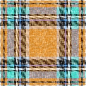 Orange + turquoise Stewart plaid linen-weave by Su_G_©SuSchaefer