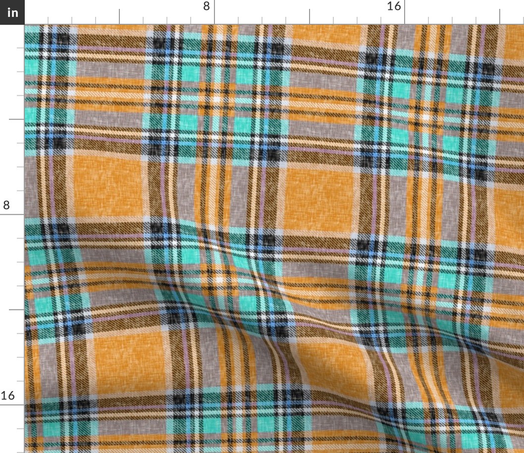 Orange + turquoise Stewart plaid linen-weave by Su_G_©SuSchaefer