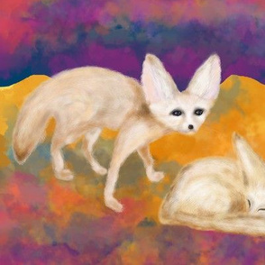 SAND FOXES IN THE DESERT AT NIGHT SAHARA FENNEC