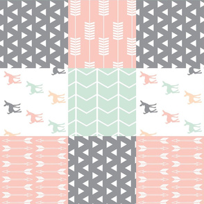 Woodland patchwork quilt top (90) || pink, grey,mint