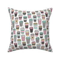 Coffee Latte Geometric Patterned Black & White Pink Mint Yellow on White